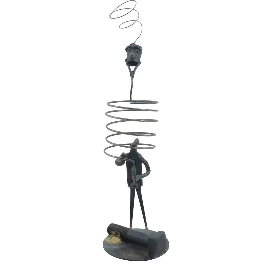 Unique Brutalist Iron Nuts and Bolts Figure Sculpture 16.5 in. height: Unique Brutalist Iron Nuts and Bolts Figure Sculpture 16.5 in. height. size: 16.5 in. X 4.75 in.