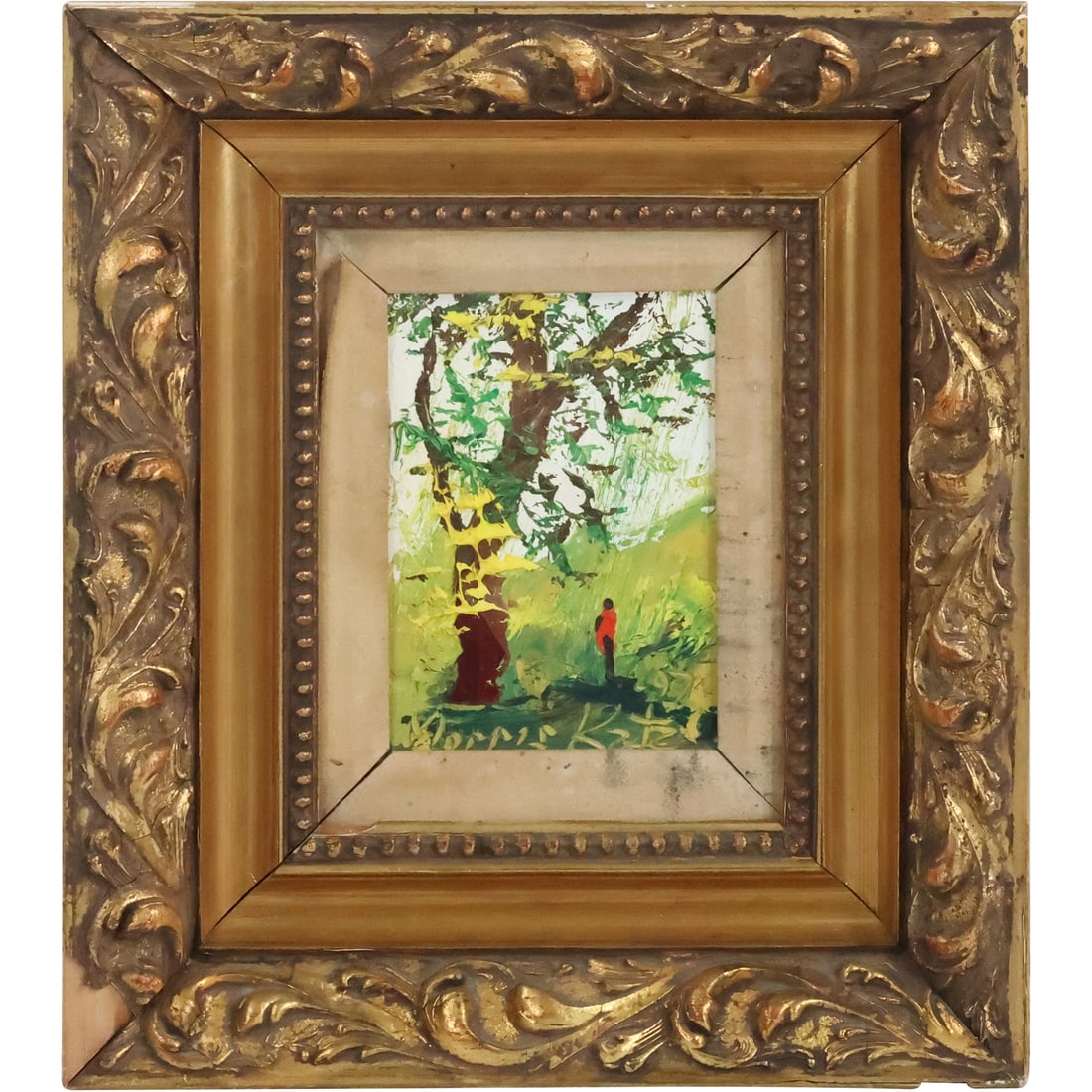 Morris Katz 1997, Jewish American, Acrylic Painting, Landscape with Tree and Figure, Framed (1 of 10)