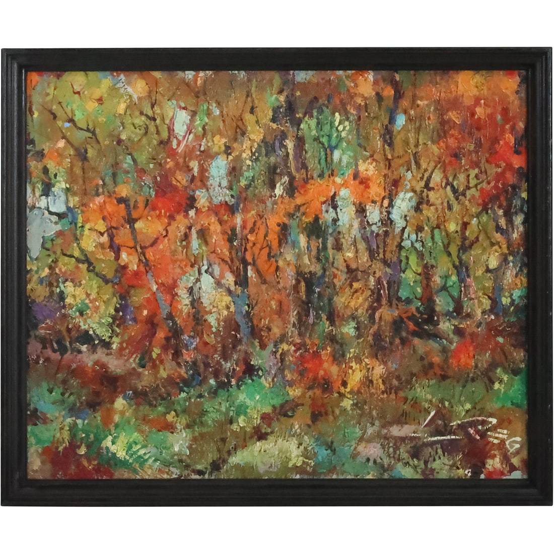 Signed E Peg, 1950s Oil on Canvas Abstract with Trees Landscape, Framed (1 of 20)