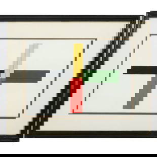 After Robert Mangold Unsigned Oil Painting Abstract Lines and Blocks: After Robert Mangold Unsigned Oil Painting Abstract Lines and Blocks. size: 10.75 x 14.75 matte, 17.5 x 21.75 outside frame