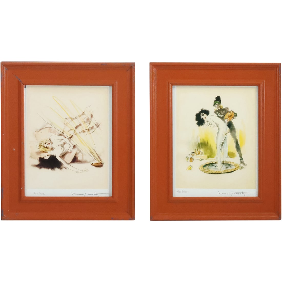 [2] Louis Icart, Erotic Color Lithographs Each Numbered #221 & #905 Edition of 1000, Framed: [2] Louis Icart, Erotic Color Lithographs Each Numbered #221 & #905 Edition of 1000, Framed. size: 10 x 8 x 13.75 x 11.75 outside frame