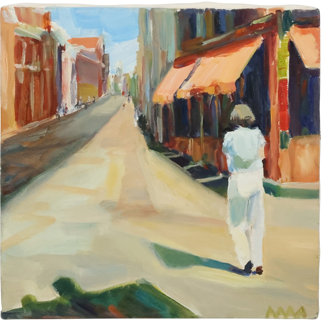 Kodama, Oil on Canvas Painting Figure Walking Village Street of Storefronts (1 of 20)