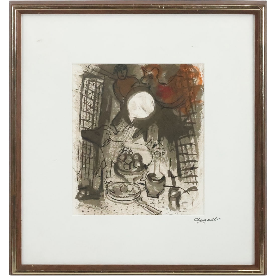 Marc Chagall, Original Vintage Lithograph Still Life with Fruit in Bowl, Figure, Framed (1 of 20)