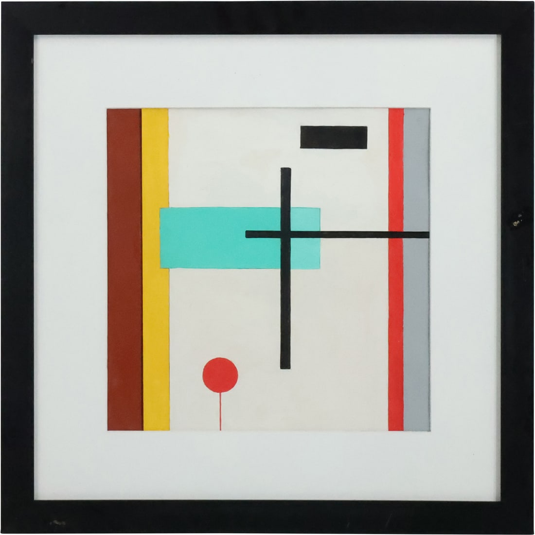 Steven Jennis, American, Oil Painting Abstract Geometric Lines and a Circle: Steven Jennis, American, Oil Painting Abstract Geometric Lines and a Circle. Well Listed American Artist. Provenance: Acquired directly from the artist. size: 11.5 x 11.5 matte, 19 x 19 outside frame.