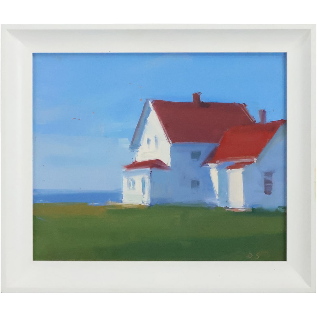 Signed Initials "D S", Oil Painting White House at The Ocean Front, Framed (1 of 20)
