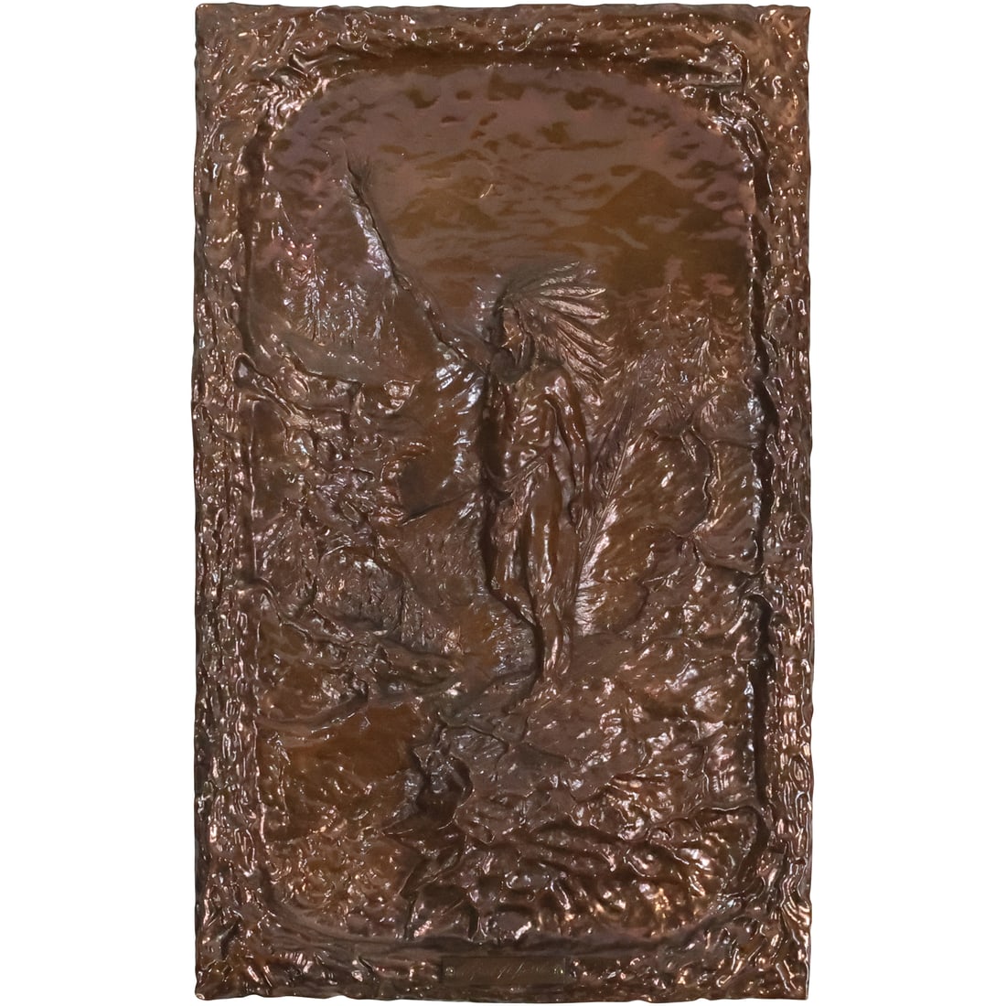 Alfred H Kessler, Hand Wrought Copper Relief Plaque Native American Indian Chief 16.5 in. x 10 in. (1 of 20)