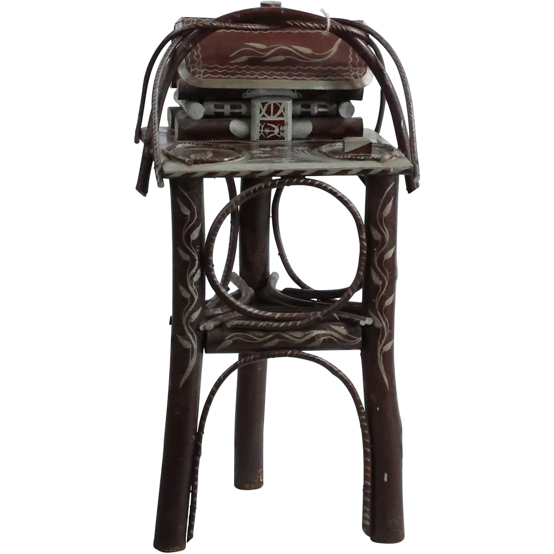 Fabulous Folk Art Adirondack Twig Art Smoking Stand with Cabin Box Top 25 inches height (1 of 20)
