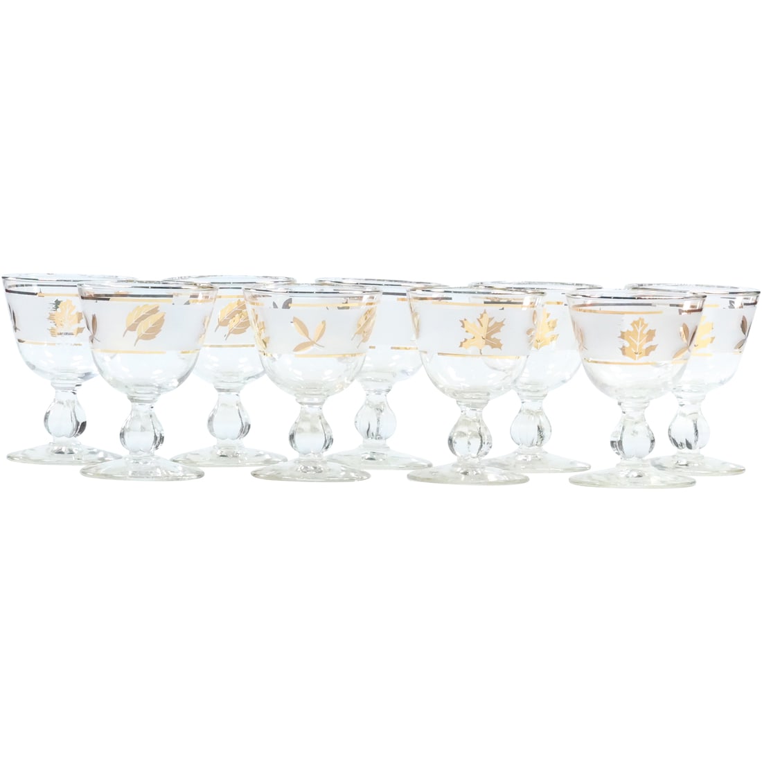 [9] Libby Glass Golden Leaves Sherbet Stem Cocktail Glasses Barware: [9] Libby Glass Golden Leaves Sherbet Stem Cocktail Glasses Barware. size: 4 in. x 3 in.