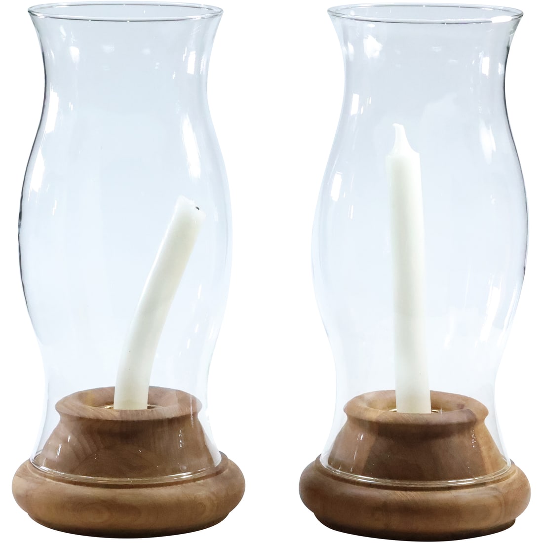 Pair DANSK Glass Shade Hurricane Candle Lamps on Teak Wood Bases 13 in. height w/ boxes (1 of 19)