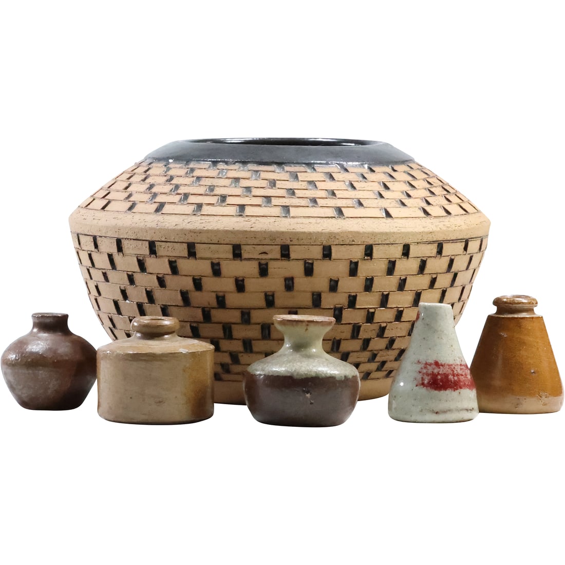 [6] Assorted Studio Art Pottery Small Vases, Inkwell Bottles, Bowl (1 of 20)