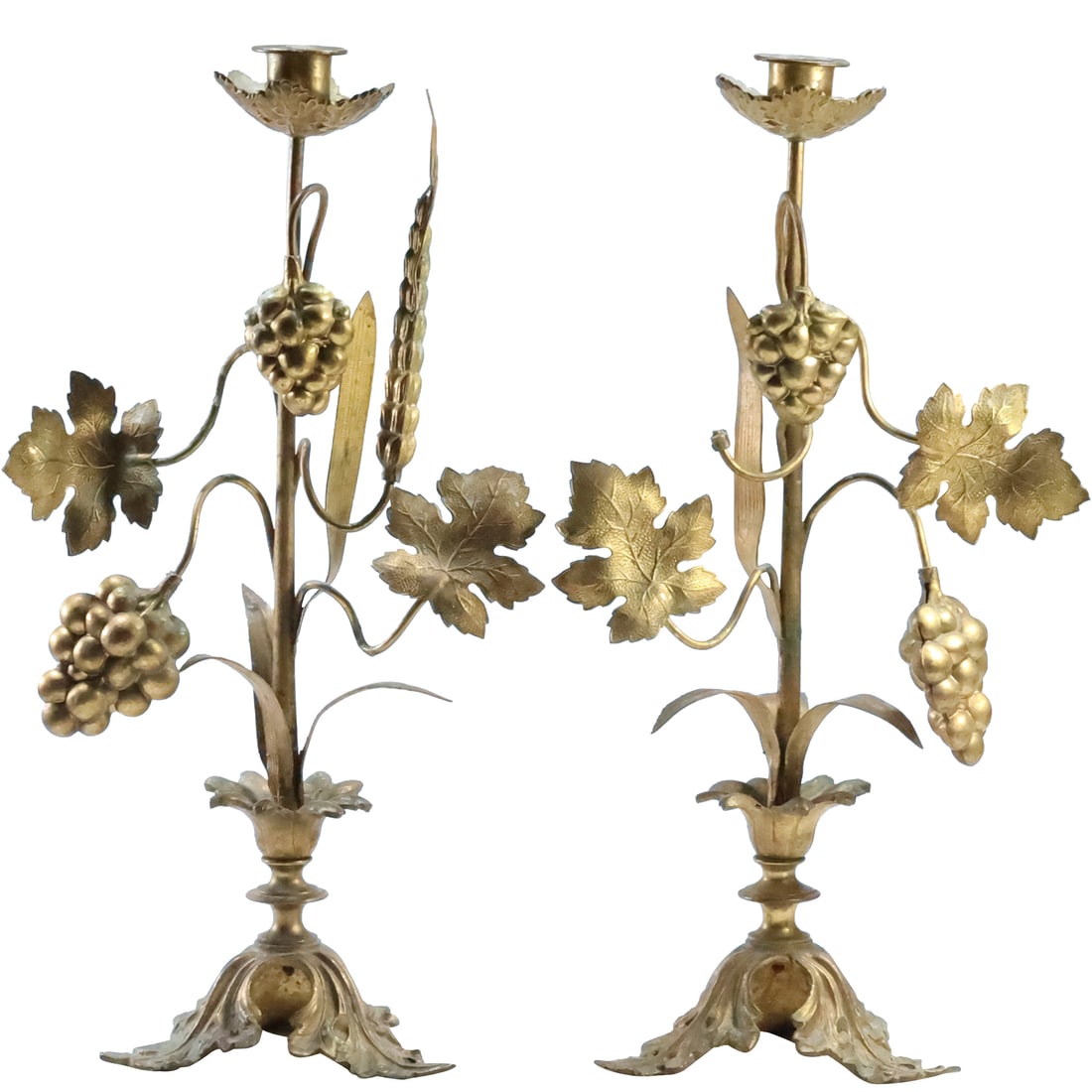 Pair 19th C. French Victorian Bronze Dainty Candlesticks Grapes and Leaves 14.5 in. height (1 of 20)