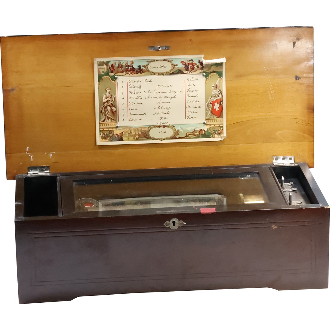 Antique 19th C. MUSIC BOX 8-Tune Swiss, Pat'd 1894,  20.25 inches length (1 of 20)