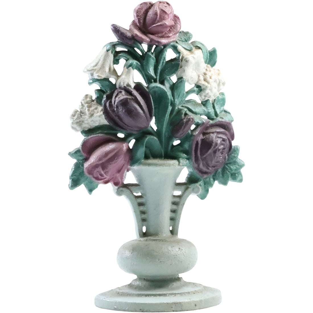 Cast Iron Doorstop Bouquet Flowers in Vase 10 in. height, Original Paint Finish (1 of 20)