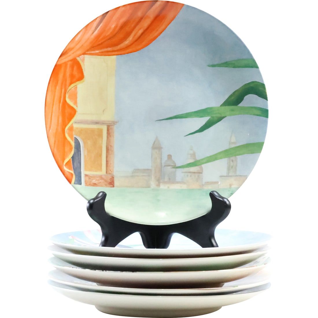 [6] Assorted Gien France Scenic Cabinet Plates 9 inches diameter: [6] Assorted Gien France Scenic Cabinet Plates 9 inches diameter. size: 1 x 9