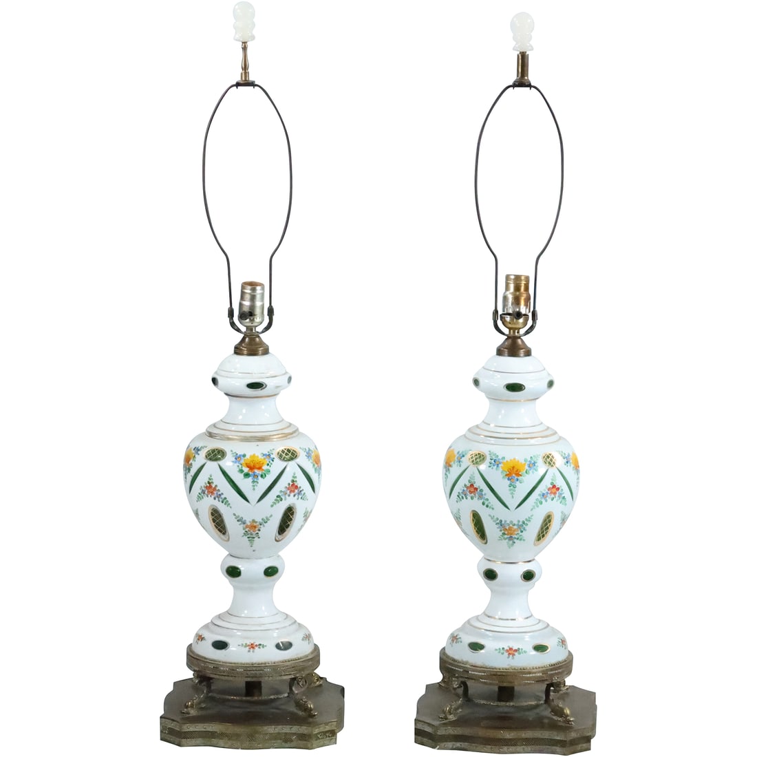 Pair White Bohemian Cut Glass Cameo Decorated Table Lamps 38 in. overall height: Pair White Bohemian Cut Glass Cameo Decorated Table Lamps 38 in. overall height. size: 38 x 9.5 x 9.5