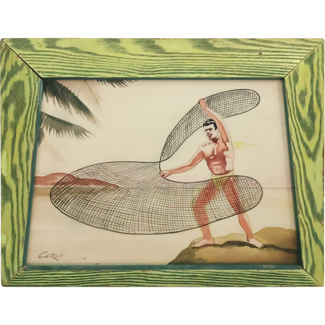 Carlo , Watercolor Painting, Polynesian Man Holding Fishing Net (1 of 20)