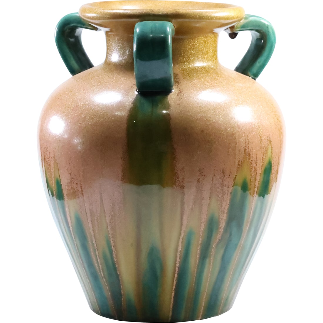 Chinese Glazed Ceramic Vase with Handles 11.5 inches height x 9 in. wide (1 of 20)
