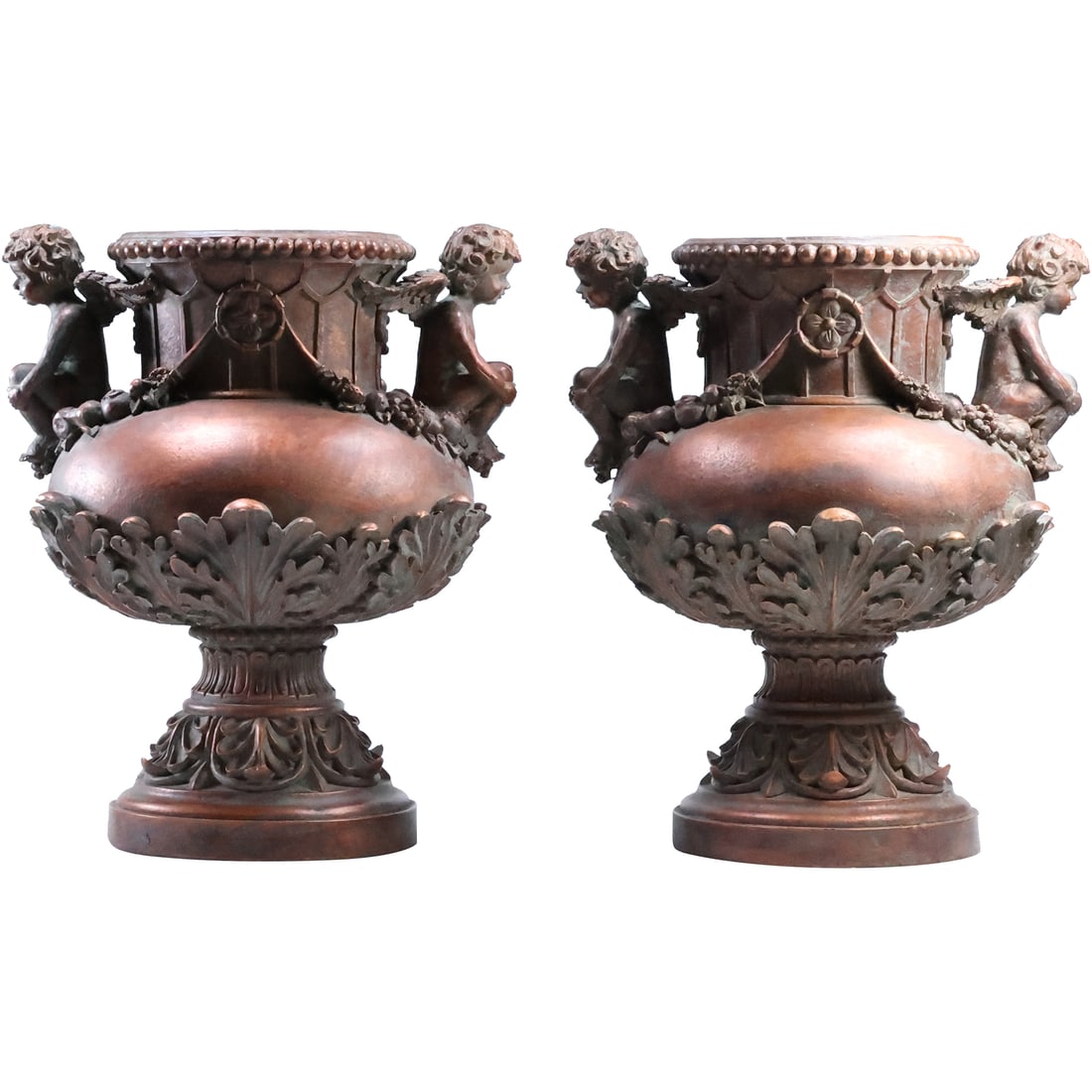[2] Classical Urn / Plant Pots with Cherub Figures in Hard Composite Composition 12.25 in. height (1 of 19)