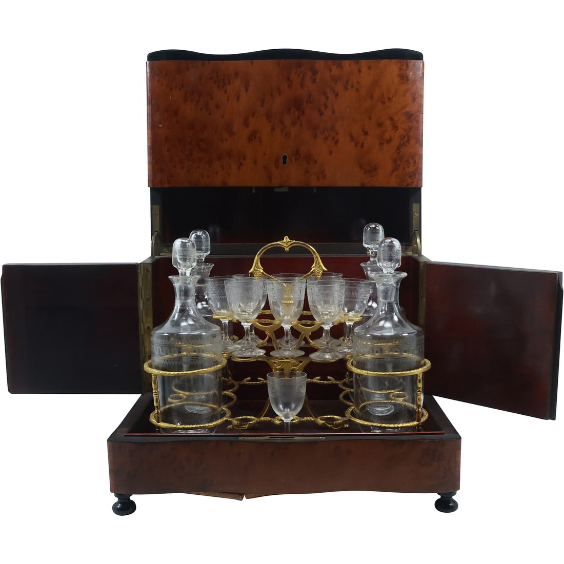 Circa 1860 French Napoleon III TANTILUS LIQUOR Glass Liquor Bottles and Glasses Set (1 of 20)
