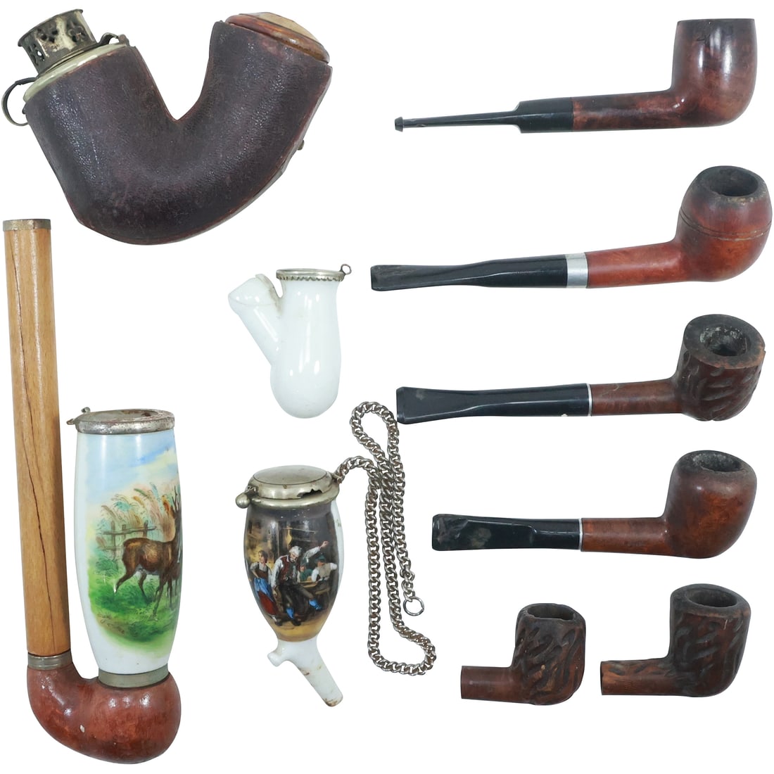 Estate Grouping 10 Assorted Wood and Porcelain Smoking Pipes (1 of 14)
