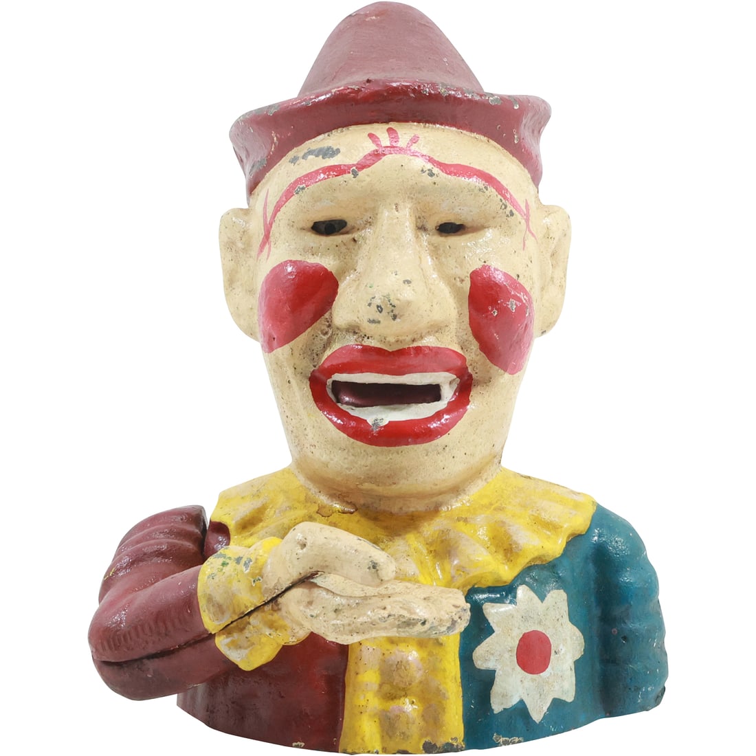 Novelty Cast Iron Humpty Dumpty Jester Clown Mechanical Bank in Original Paint Finish (1 of 18)