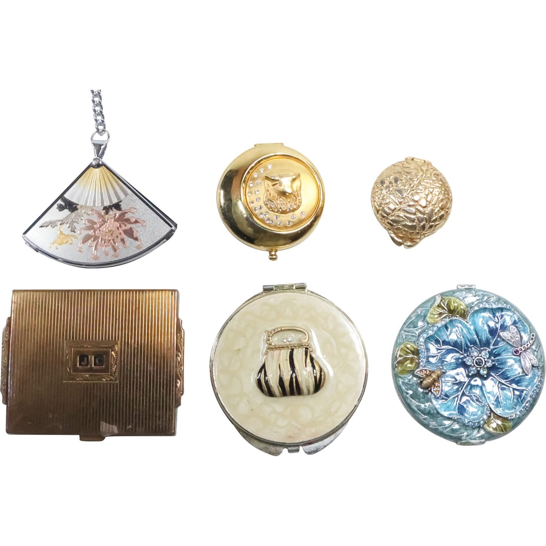 6 Assorted Vintage Designer Compacts: Estee Lauder Taurus Compact; Floral Enameled Dragonfly (1 of 20)