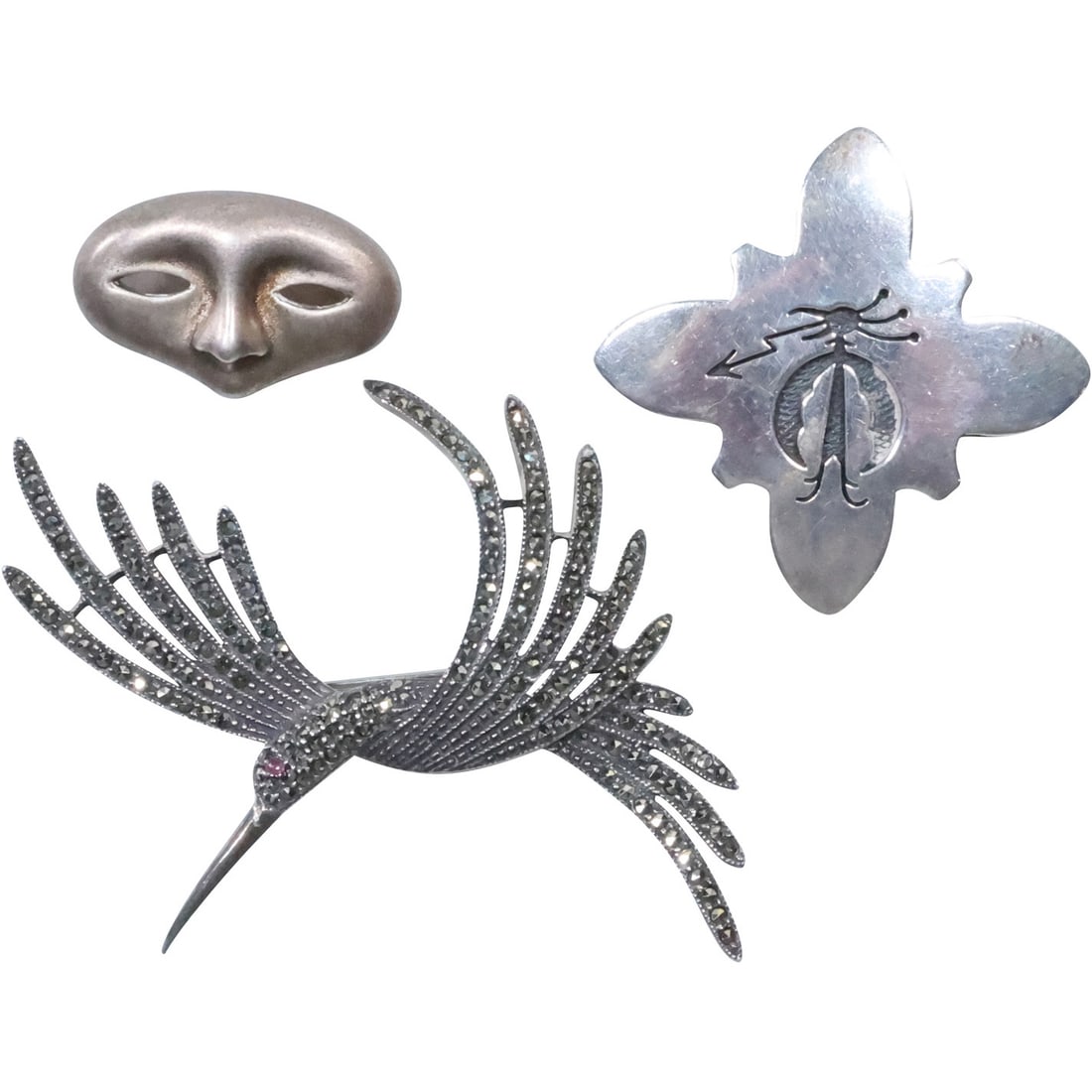 [3] Assorted Sterling Silver Abstract Lady Bug Pin/Pendant; Sterling with Marcasites Hummingbird Pin (1 of 20)