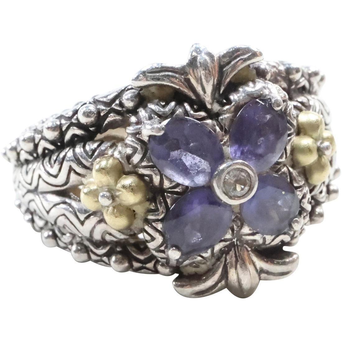 Bixby [Barbara Bixby] .925 18K Gold with Purple Iolite Flower Ring Size 9.5 , 1 in. x 3/4 in. (1 of 15)