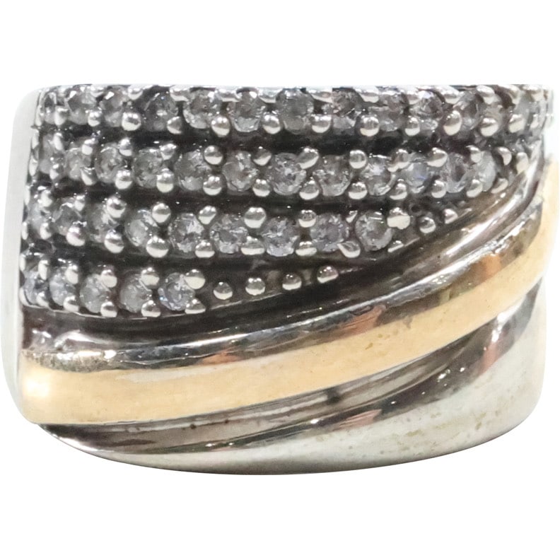 .925 Sterling and 14K Gold Godfrey Carter GC with CZ Wind Band Ring Size 8 , 7/8 in. x 5/8 in. (1 of 14)
