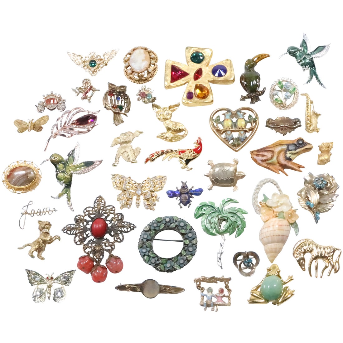 Estate Grouping 38 Pieces Vintage Costume Jewelry Pins - Variety (1 of 20)