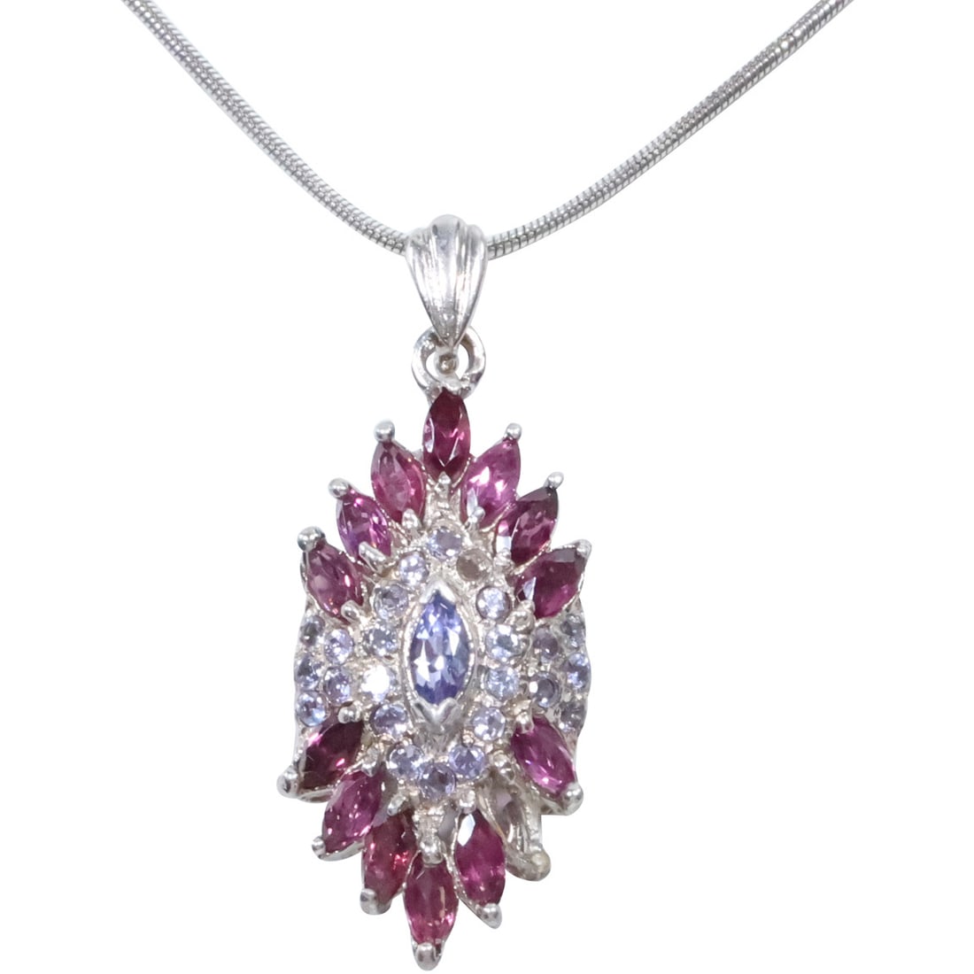 .925 Sterling Silver Tanzanite, Pink Tourmaline Pendant Necklace.925 Sterling 20.5 in. Snake Chain (1 of 14)