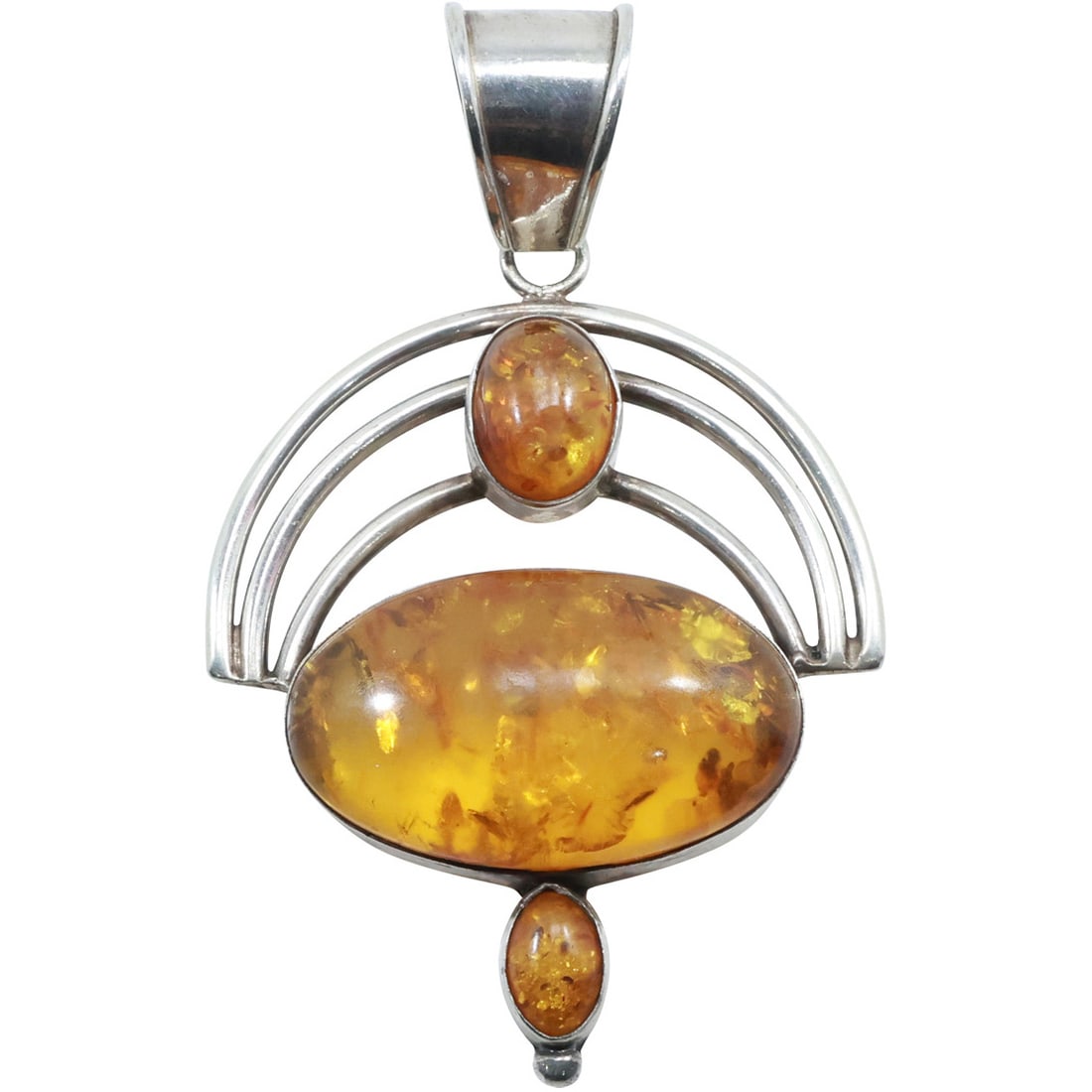 Mid-Century Modern Design Sterling Silver Pendant with Amber Stones 3 3/4 in. x 2 1/4 in. (1 of 14)