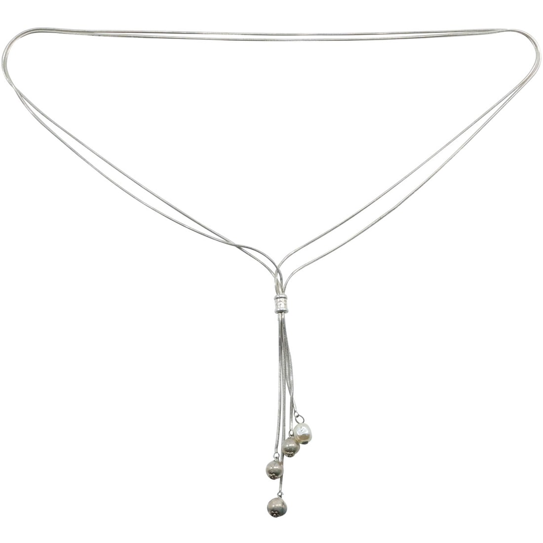 .925 Sterling Silver Milor Italy Snake Double Chain Necklace with Drop Charms / Balls 28 in. (1 of 14)