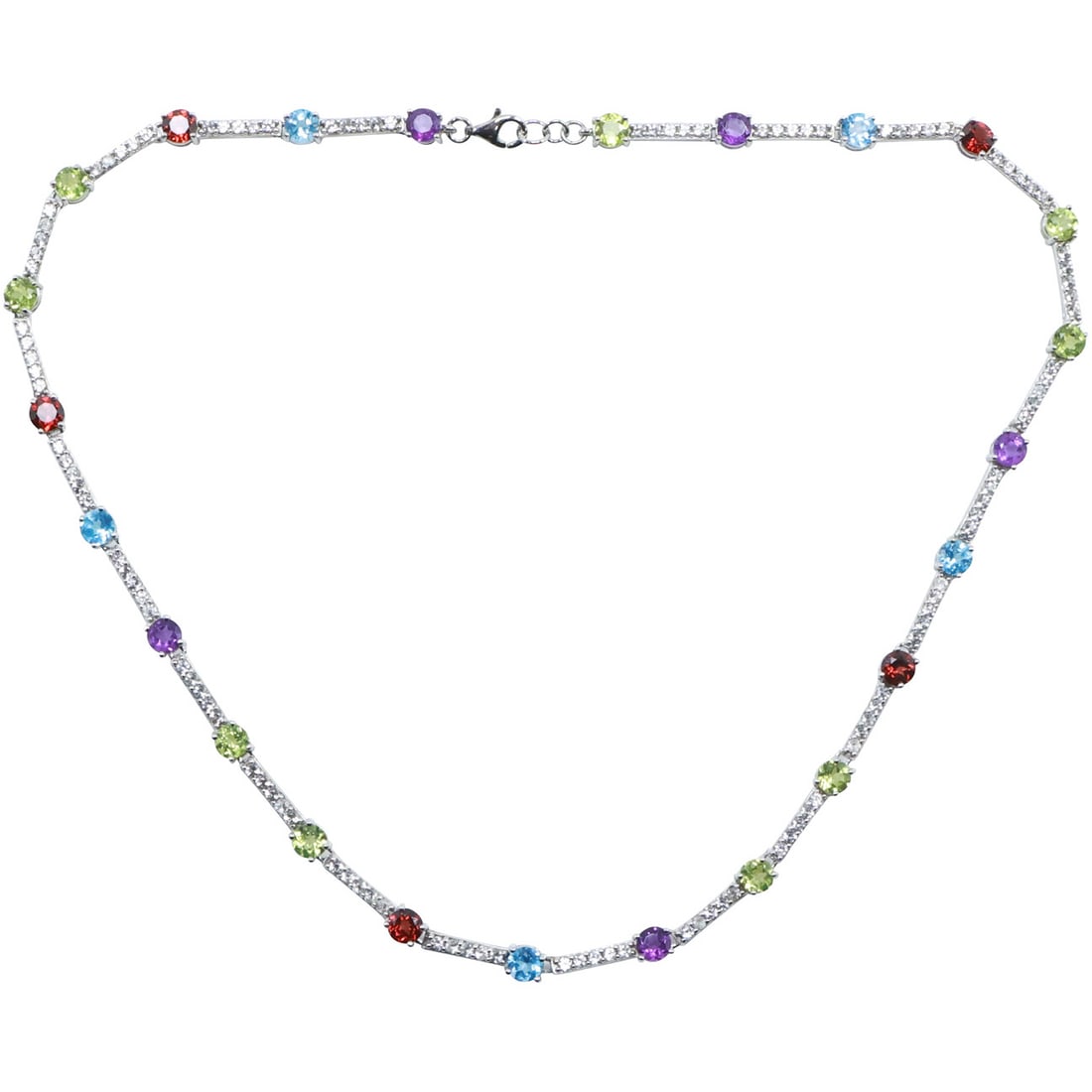 BBJ .925 Sterling Silver with Garnet, Peridot, Purple Amethyst, Blue Topaz, Clear Topaz Necklace (1 of 14)