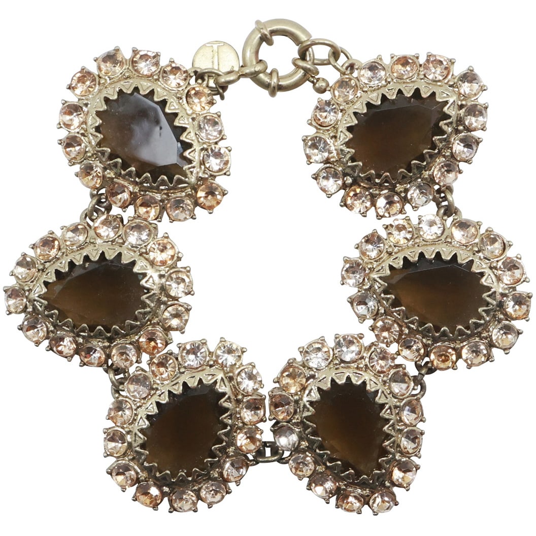 TRIFARI Vintage Costume Jewelry Smokey Amber Stones Necklace 8 1/2 in. x 1 in. (1 of 13)