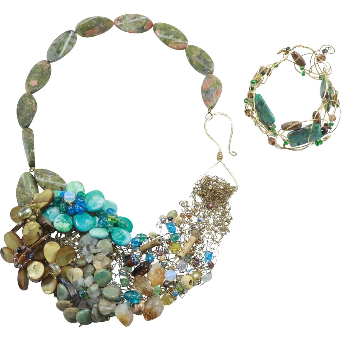 Unsigned In The Style of Heidi Daus Garden Sculptures Necklace & Wire Sculpture Wrist Bracelet (1 of 20)