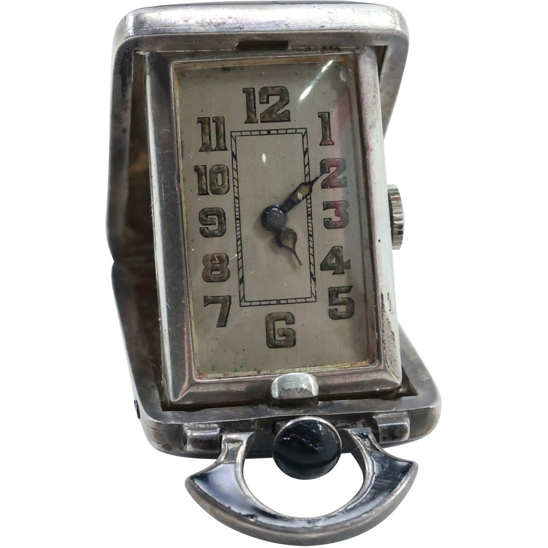 Pat. March 30, 1926 Sterling Silver and Black Enameled Travel Clock Pendant, Works (1 of 15)