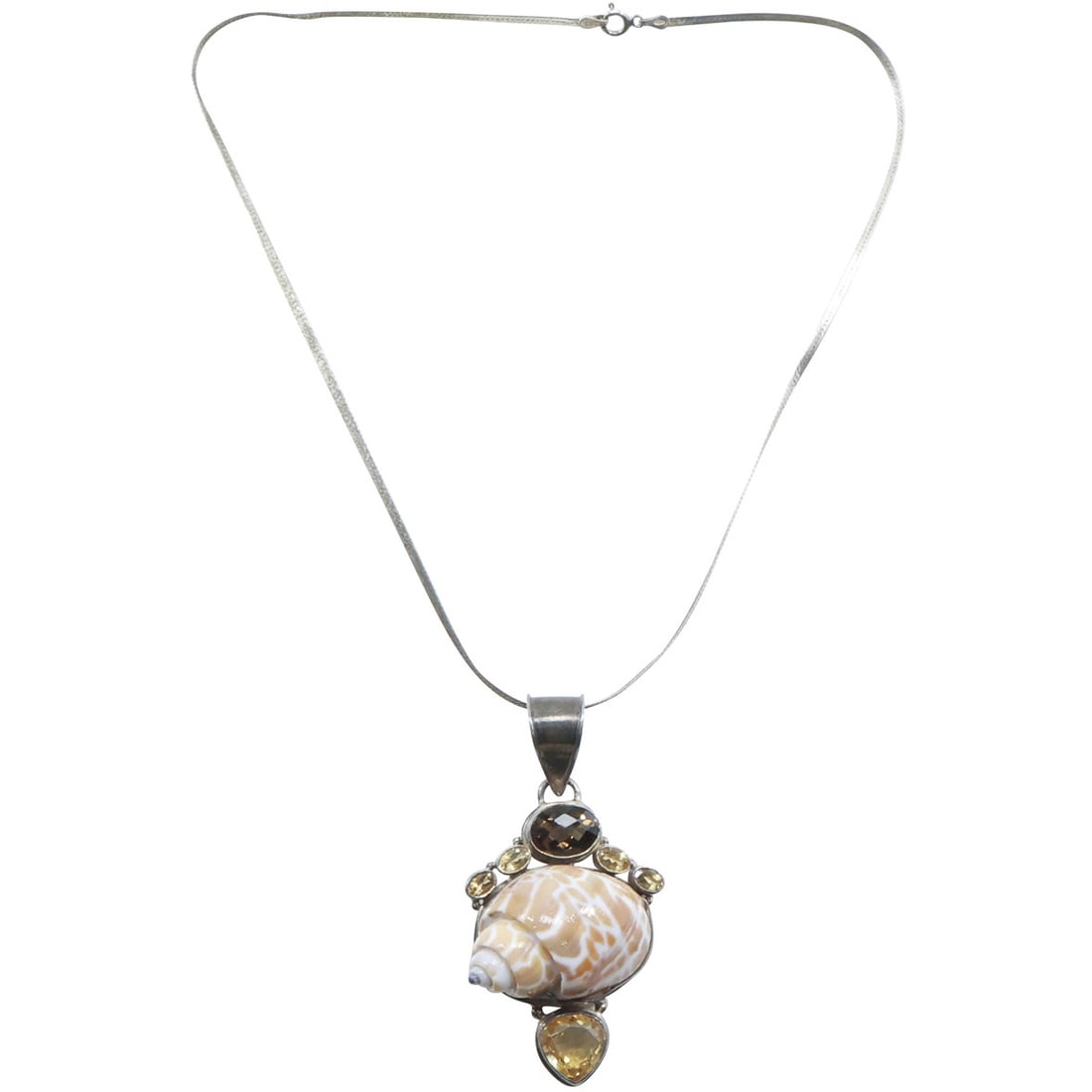 Italy .925 Sterling Silver Herringbone Chain with Sterling and Shell, Smokey Citrine, Yellow Citrine (1 of 15)