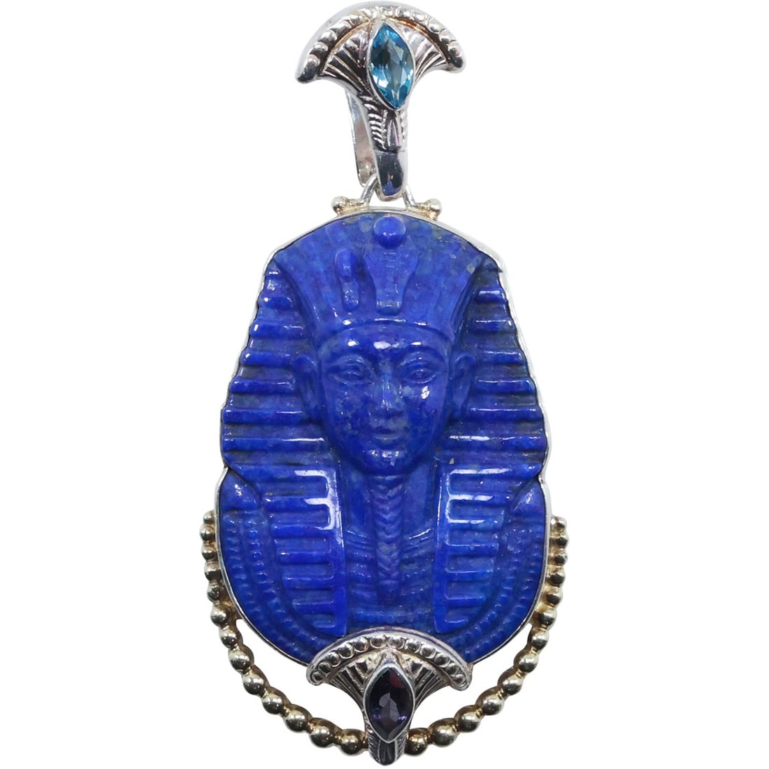 CL ID .925 Sterling Silver Lapis Pharaoh Blue Topaz & Tanzanite Stones Pendant 2 1/8 in. x 1 1/2 in.: CL ID .925 Sterling Silver Lapis Pharaoh Blue Topaz & Tanzanite Stones Pendant 2 1/8 in. x 1 1/2 in.