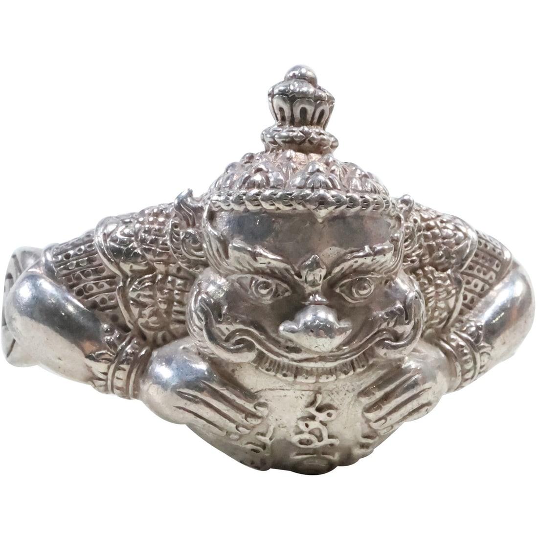 Heavy Sterling Silver Jester Biting on Golden Egg Cuff Bracelet weighs 77 grams, 2.5 in. x 2.5 in.: Heavy Sterling Silver Jester Biting on Golden Egg Cuff Bracelet weighs 77 grams, 2.5 in. x 2.5 in. x 2 in.