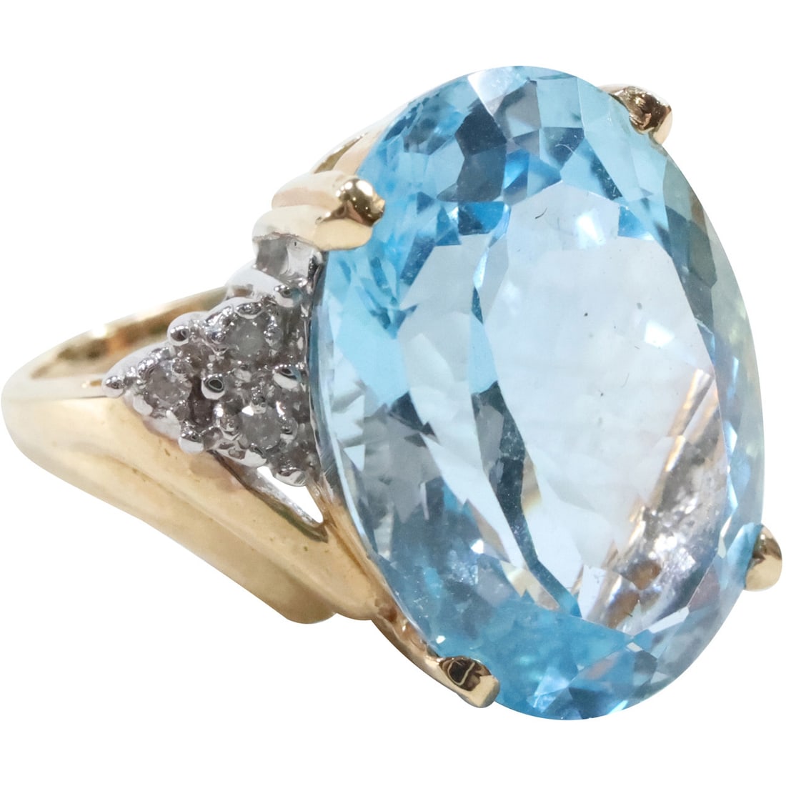 14K GOLD approx. 8 ct. Blue Topaz with 6 Diamonds Ring Size 6 , 7/8 in. x 3/4 in. (1 of 13)