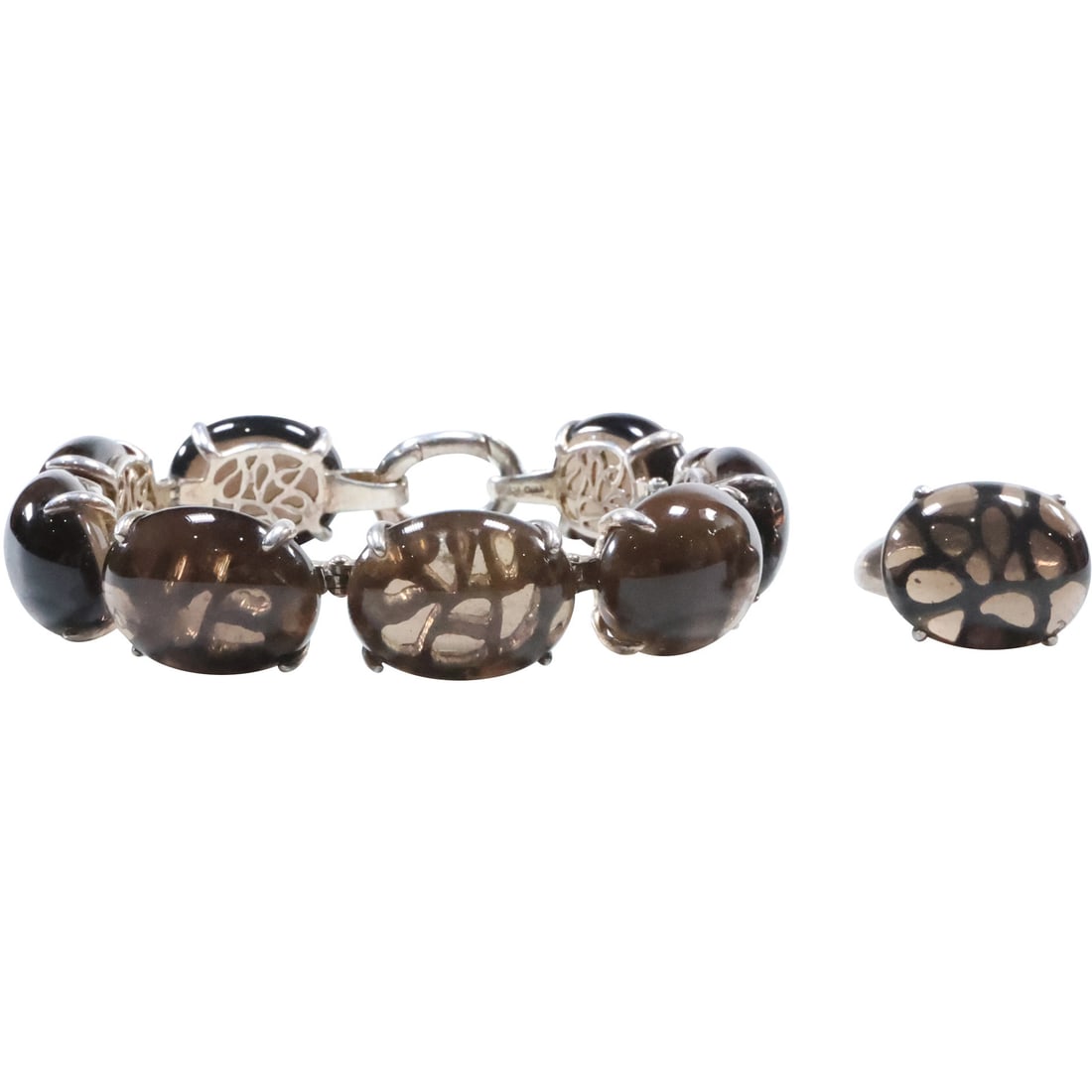 .925 Sterling Silver and Hallmark Smokey Citrine Ring Size 7; .925 8 Smokey Citrine Stones Bracelet (1 of 20)