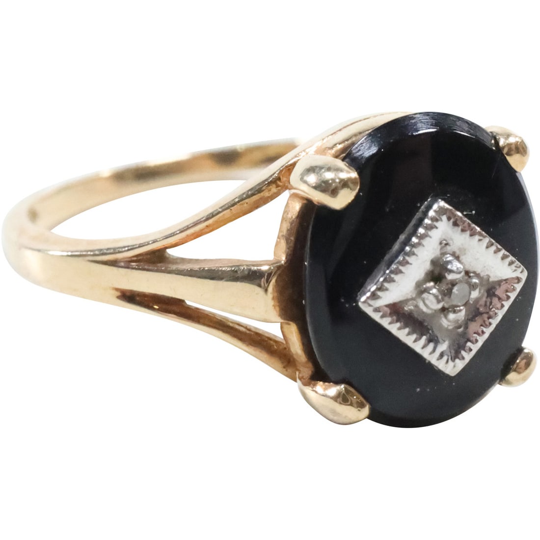B F 10K GOLD with Black Onyx and Diamond 1920s/30s Setting Ring Size 6.25 (1 of 14)