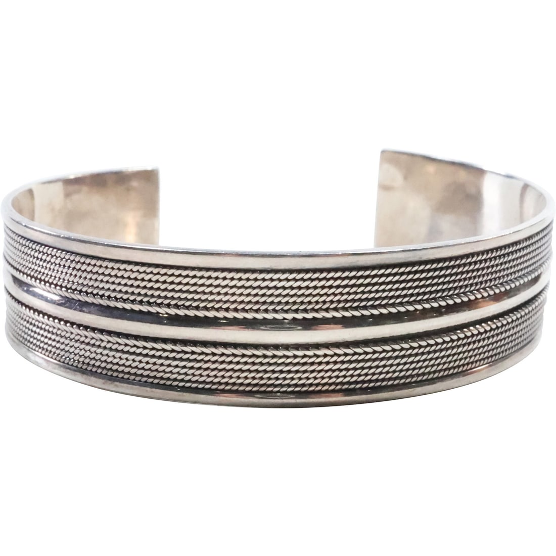 .925 Sterling Silver Rows of Twist Ropes Cuff Bracelet weighs 25.5 grams ; 2 1/2 in. x 2 in. x 5/8 (1 of 14)