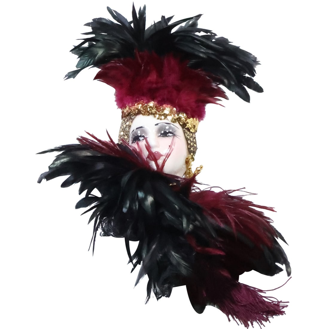 Unique Creations, Artist Signed Limited Number, Porcelain Theatrical Face Mask with Feathers (1 of 20)