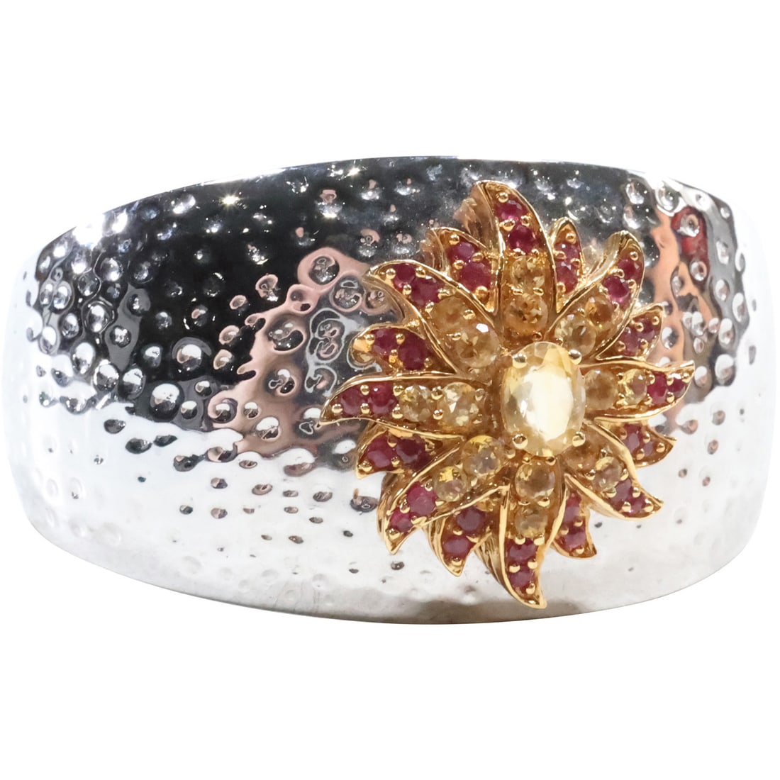 Heavy Silver Plated Cuff Bracelet with Rubies and Citrines Hand Tooled with Pixel Design (1 of 15)