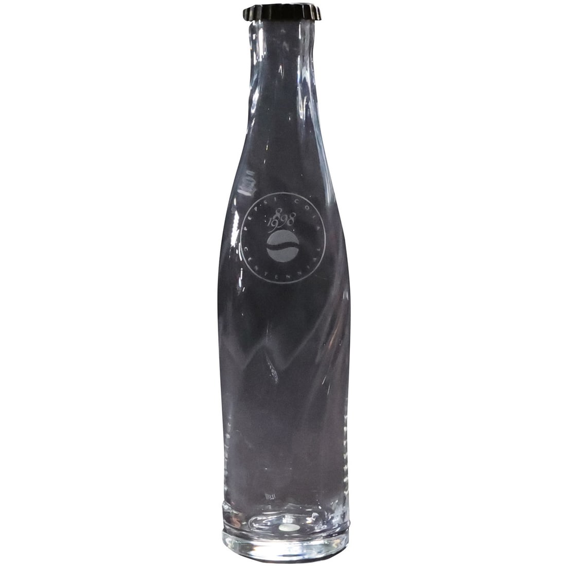 TIFFANY & CO, Pepsi Cola Bottle Centennial 1898-1998 with Fabric Pouch and Box: TIFFANY & CO, Pepsi Cola Bottle Centennial 1898-1998 with Fabric Pouch and Box. bottle 11 in. x 2 1/2 in. ; box 13 in. x 10 1/4 in. x 2 1/2 in.