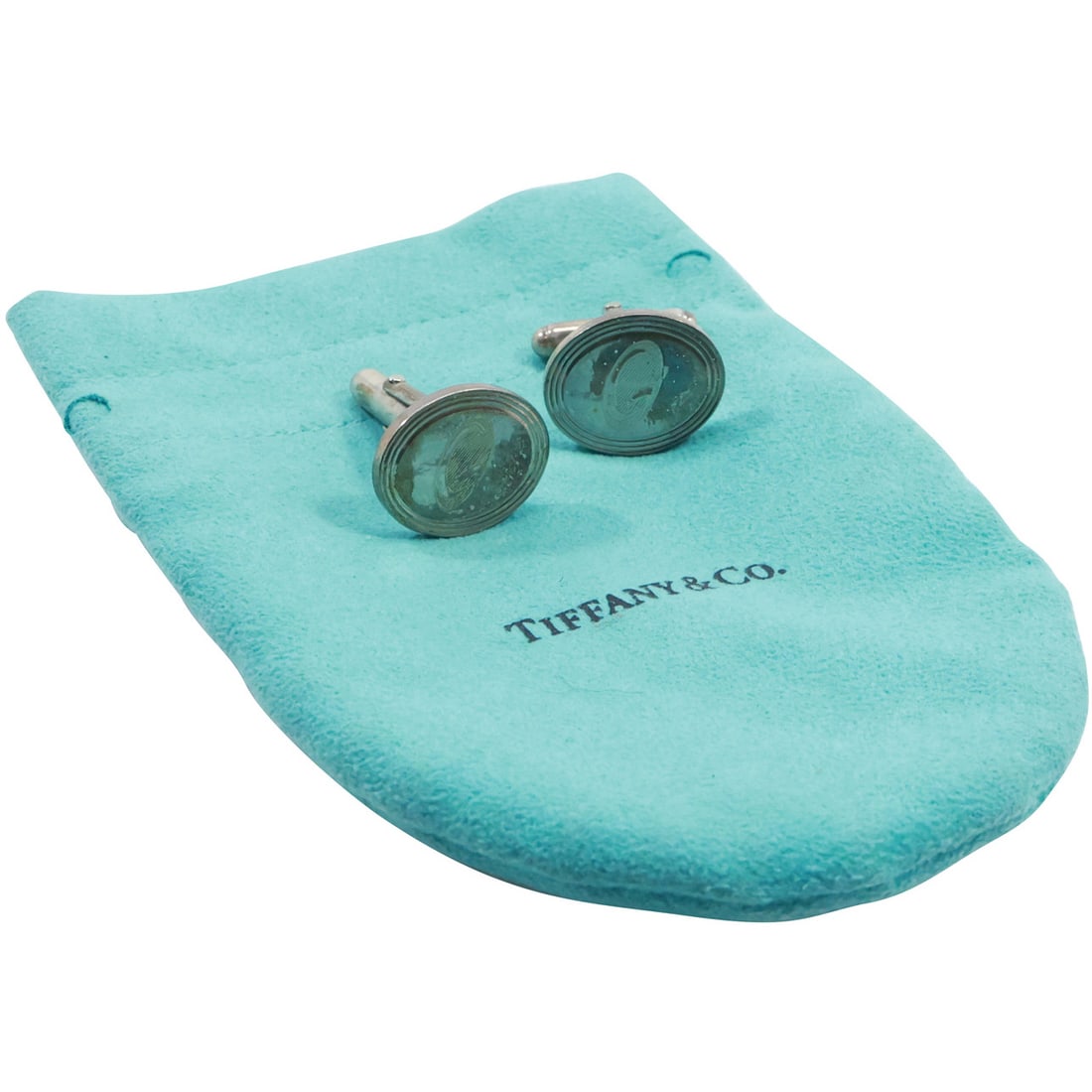 TIFFANY & CO .925 Sterling Silver Cuff Links 3/4 in. x 5/8 in. with fabric pouch (1 of 16)