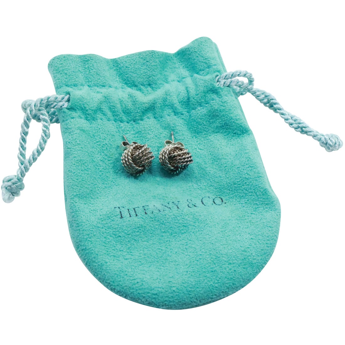 TIFFANY & CO, T & CO, .925 Sterling Silver Love Knot Earrings 1/2 in. dia., with fabric pouch (1 of 12)