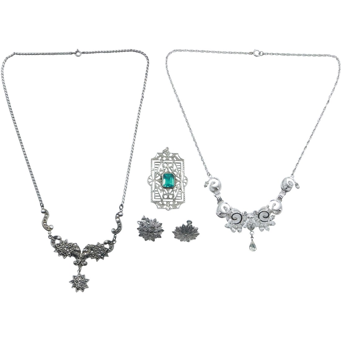 Am Lee Sterling Silver with Rhinestones Necklace, Theda Sterling Silver Marcasites Necklace, (1 of 20)